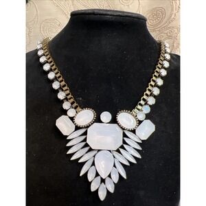 Striking Vintage White Stone Bib Necklace Geometric Regency Princess